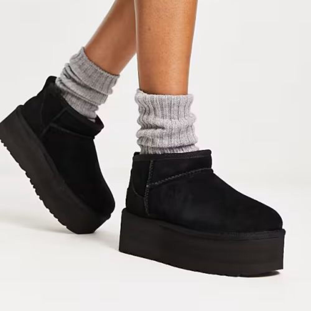 UGG Women's Classic Ultra Mini Platform Black Boot Size 8 EU 39 Suede Ankle Cute
